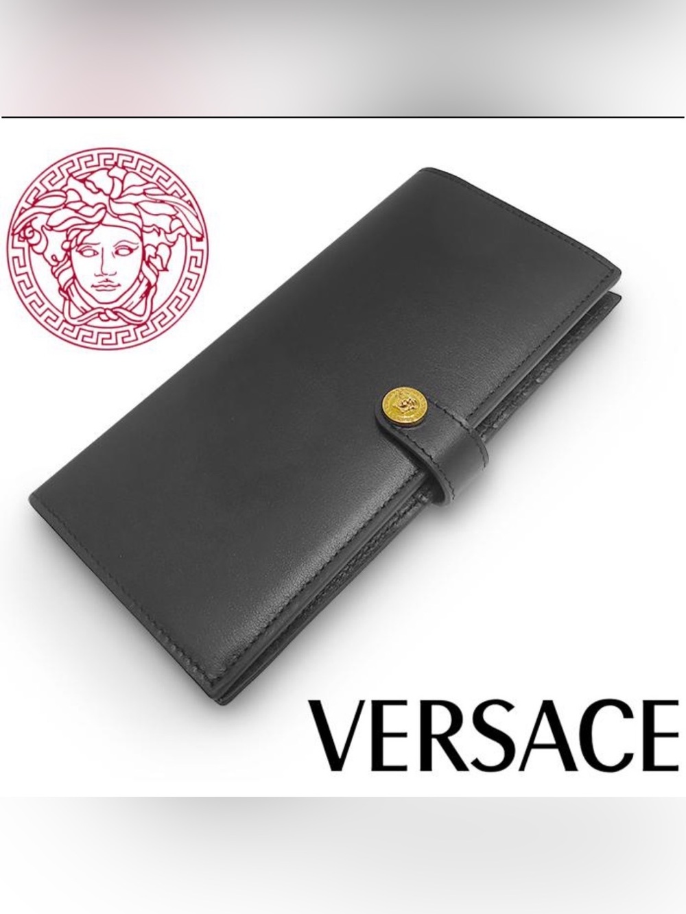 NEW🩵Versace 🩵La Medusa Calf Leather *UNISEX* Long Wallet W/Versace Dusty & COA